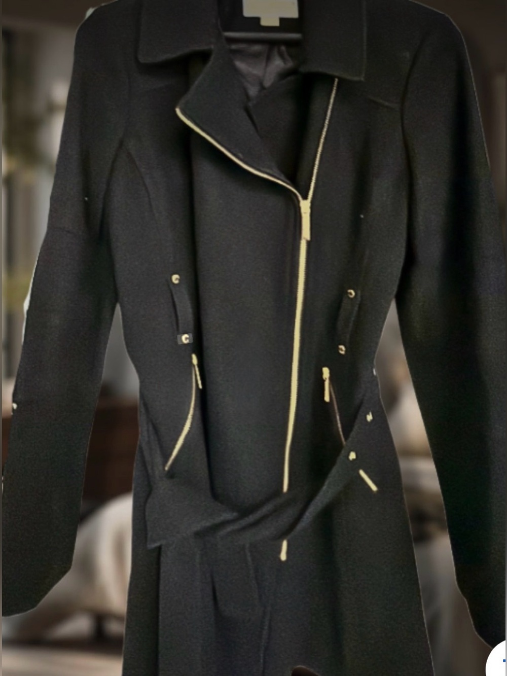 MICHAEL Michael Kors Black Asymmetrical Zip Trench Coat WITH garment bag